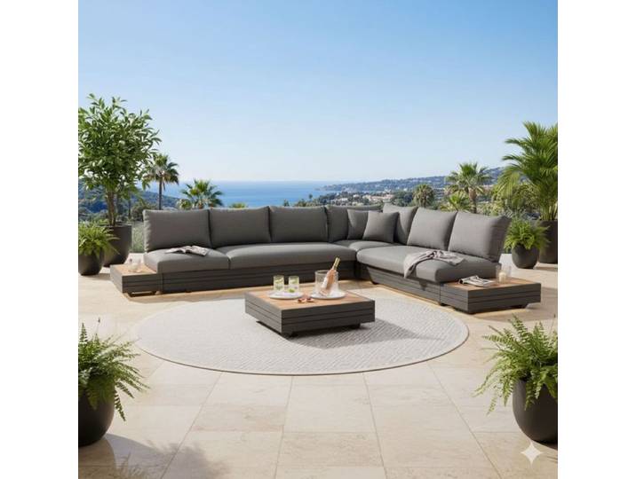 Zebra Cubo Neo Ecklounge inkl. Loungetische Aluminium/Sunproof Dunkelgrau