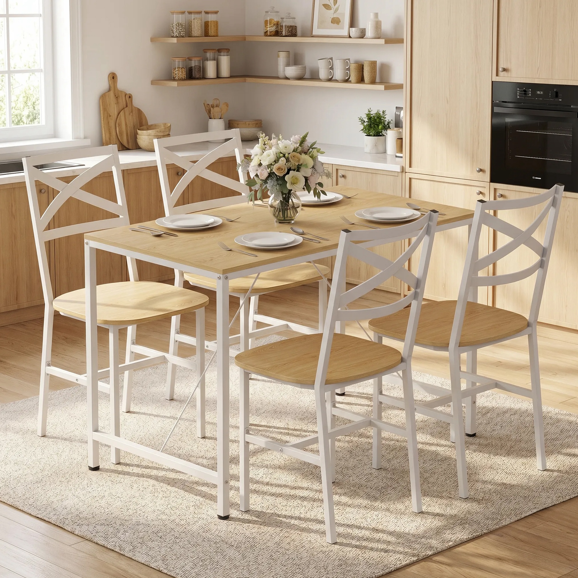 Homcom Set pranzo con tavolo e 4 sedie per cucina, Legno e Bianco   Aosom Italy