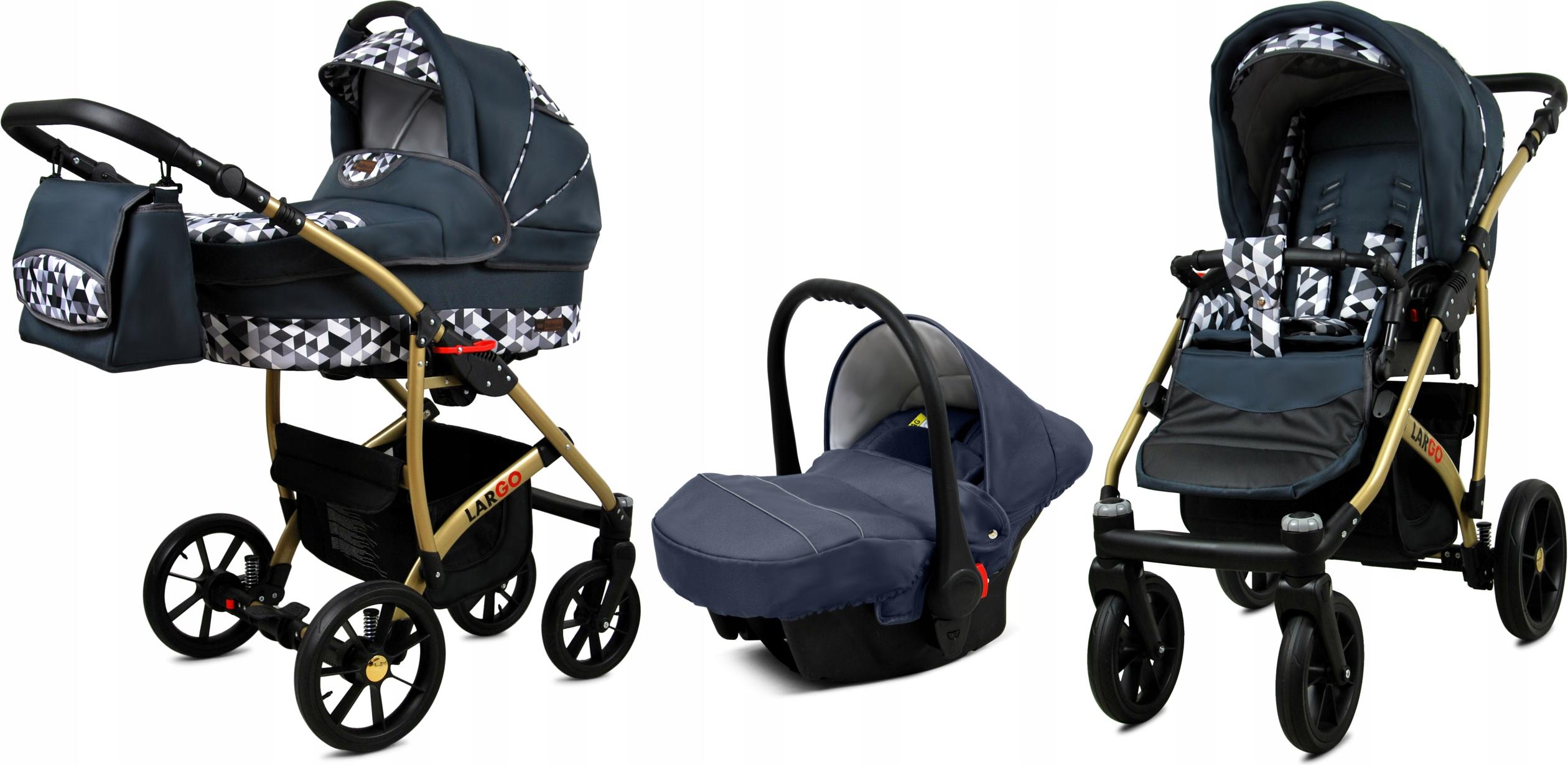BabyLux Largo | 3in1 Kinderwagen Set | Grey Geometric | Kombikinderwagen | Kinderwagenset | Bug