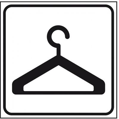 Aufkleber I Standard Piktogramm Kleiderbügel, weiß/schwarz, Folie, selbstklebend, 150x150mm