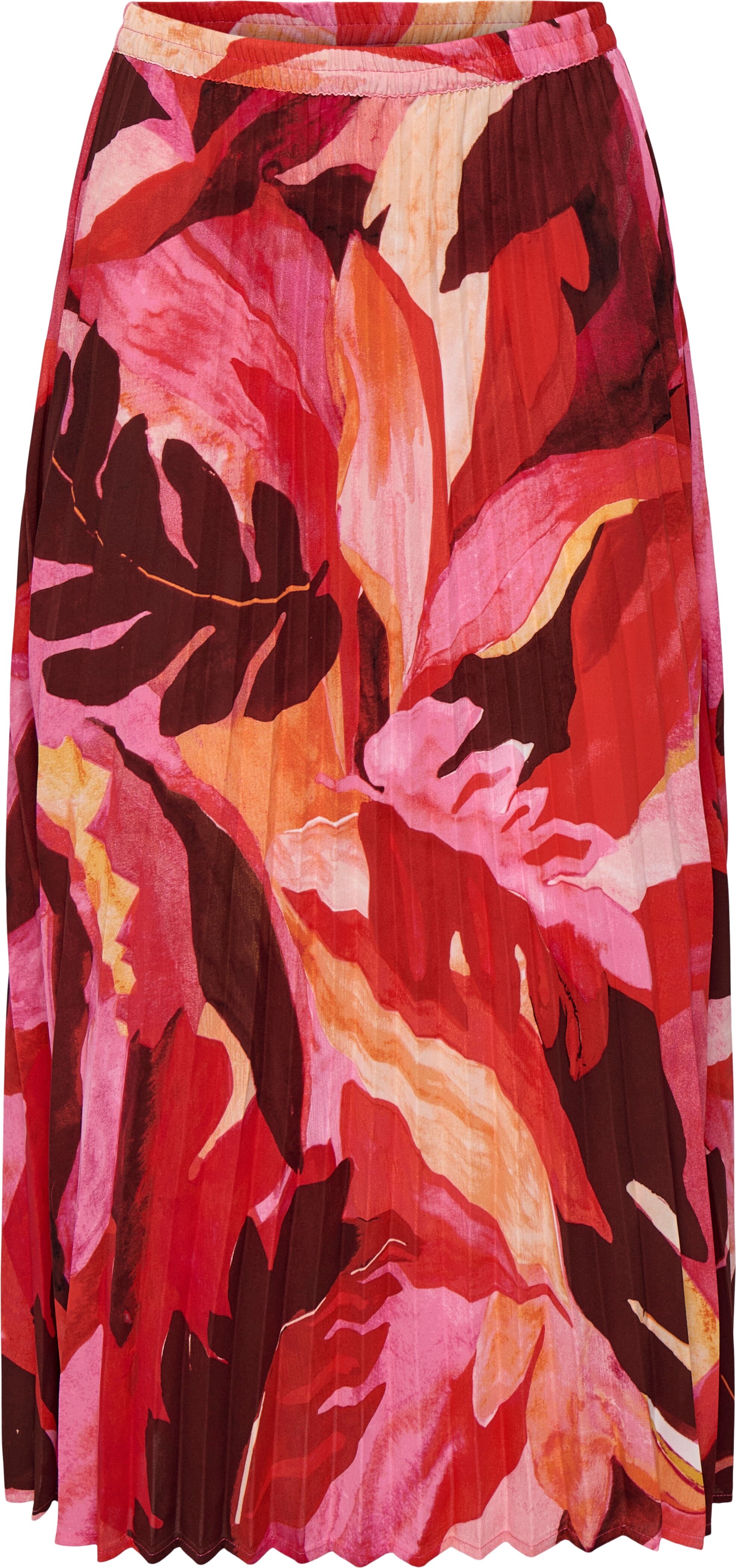 Plisseerock ONLY "ONLALMA LIFE POLY PLISSE SKIRT AOP", Damen, Gr. 38, braun (russet braun aop:689 leafy charm), Web, Obermaterial: 100% Polyester, bedruckt, regular fit ca. Mitte Wade, Röcke Plisseerock russet braun aop:689 leafy charm 38