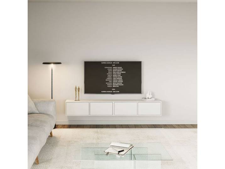 Meuble TV mural à 4 abattants – FRAMME – 200 cm – blanc