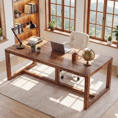 BLUEBELL "71"" Solid Wood Executive Desk, Large Farmhouse Computer Desk for Home Office, Study or Conference Room"