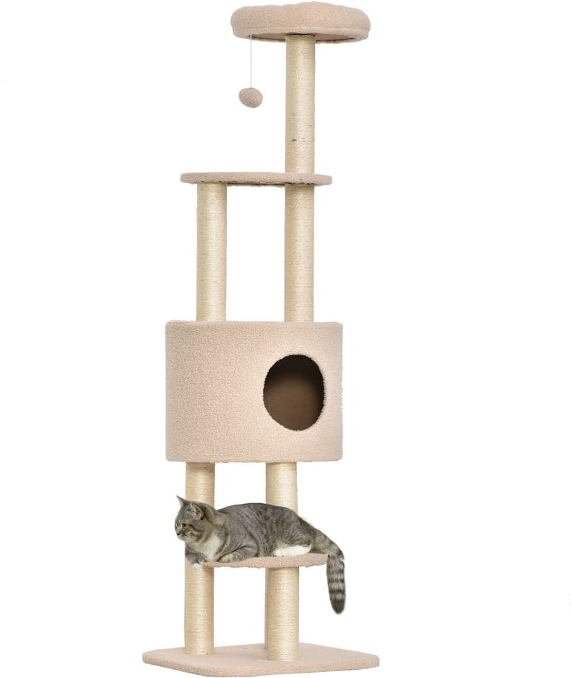PAWHUT Arbre à chat bois beige Beige 45x148x40cm