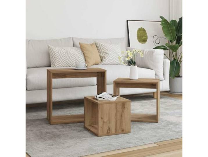 GPWERSDF Satztische 3 STK. Artisan-Eiche Holzwerkstoff Platzsparend, Stapelbar, Multifunktional, Für Wohnzimmer Und Schlafzimmer