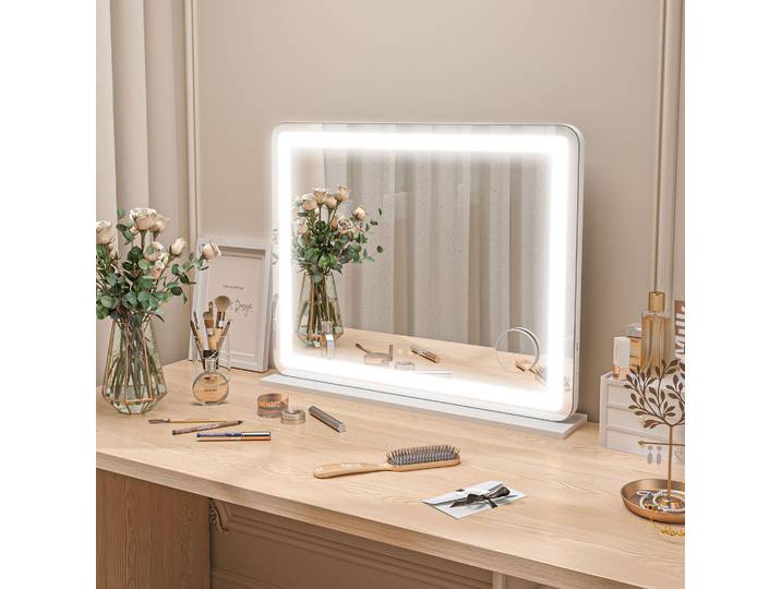 HOMCOM Miroir LED 80x62cm 3 Modes Grossissant USB Tactile