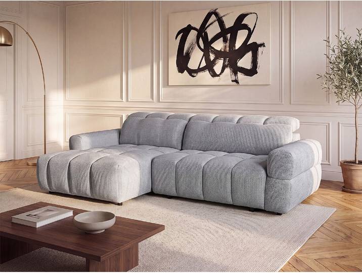 Ecksofa links Relax mit elektrisch verschiebbarer Sitzfläche – Stoff Grau – CARIALA