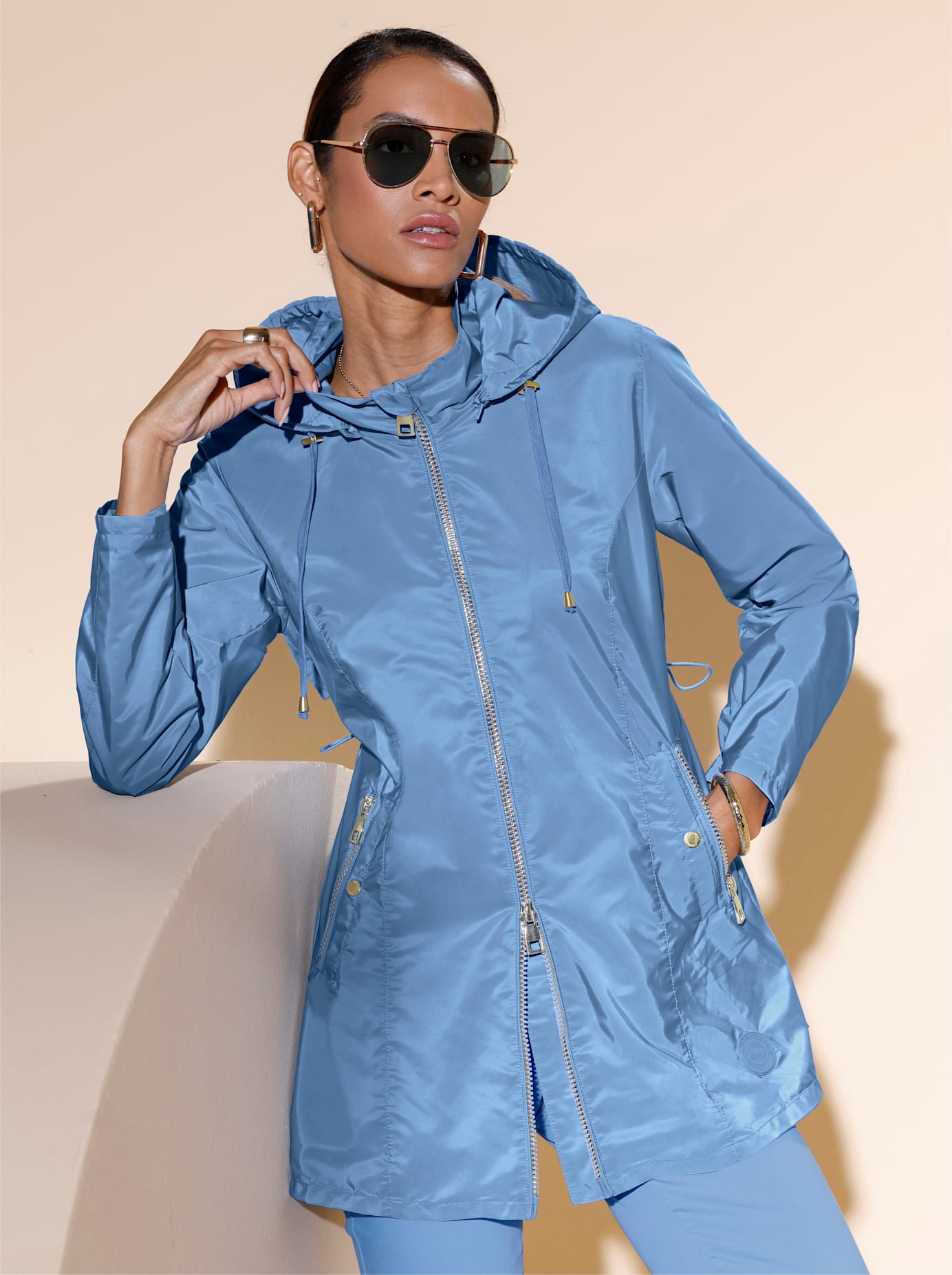 Langjacke CREATION L, Damen, Gr. 38, himmelblau, 100% Polyester, unifarben, Jacken Langjacke himmelblau 38