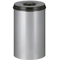 Papierkorb (feuersicher) rund 110 L aluminium-schwarz selbstlöschender Papierkorb Farbe aluminium, mit Deckel