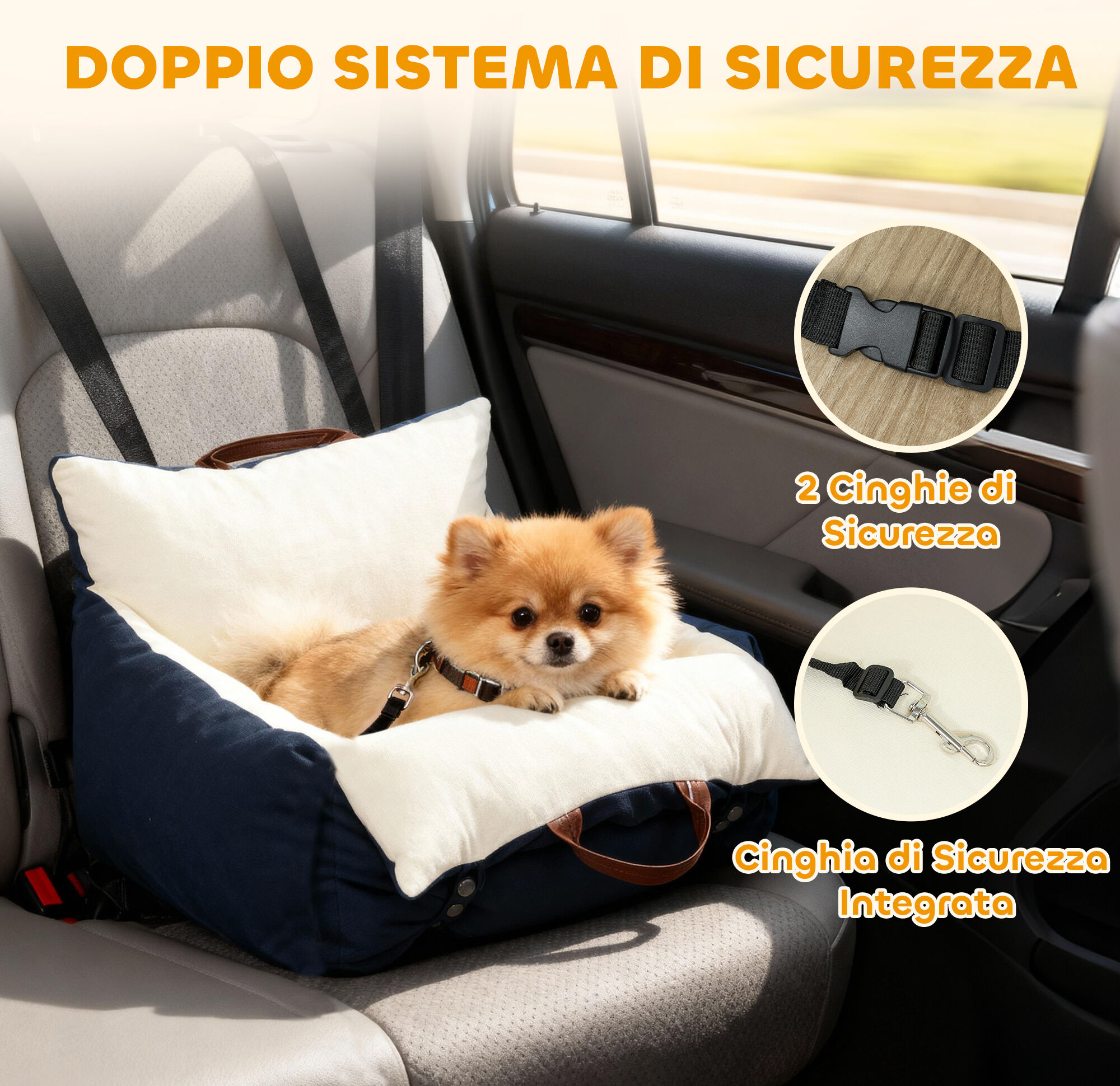 Altro Seggiolino Auto Per Cani Piccoli Con Guinzaglio Di Sicurezza, Sfoderabile E Lavabile, Blu