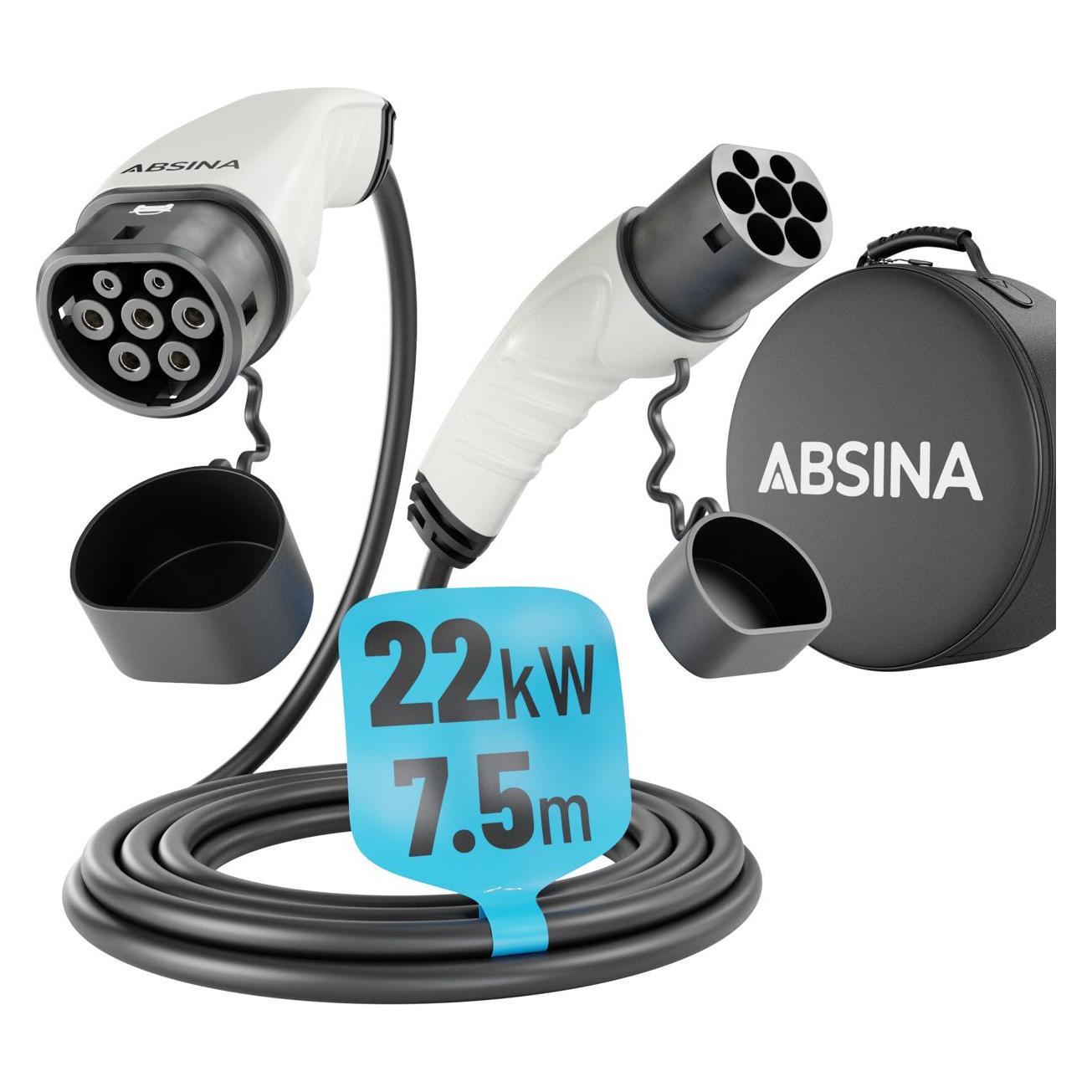Hückmann Ladekabel für Elektroautos (Typ 2, 22 kW, 32 A, 7.50 m) (148855)