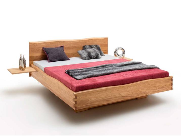 Massivholzbett Schwangau, 200 x 180cm Schwebebett aus geÃ¶lter Wildeiche, metallfreies Doppelbett