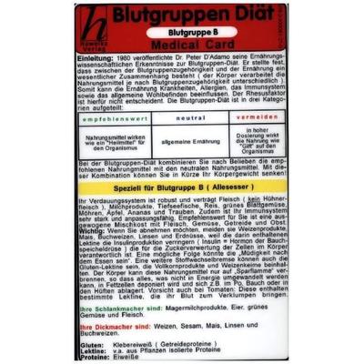 Blutgruppen - Diät B. Medical Card DIN A5, von , Hawelka, Verlag, 978-3-939081-21-0