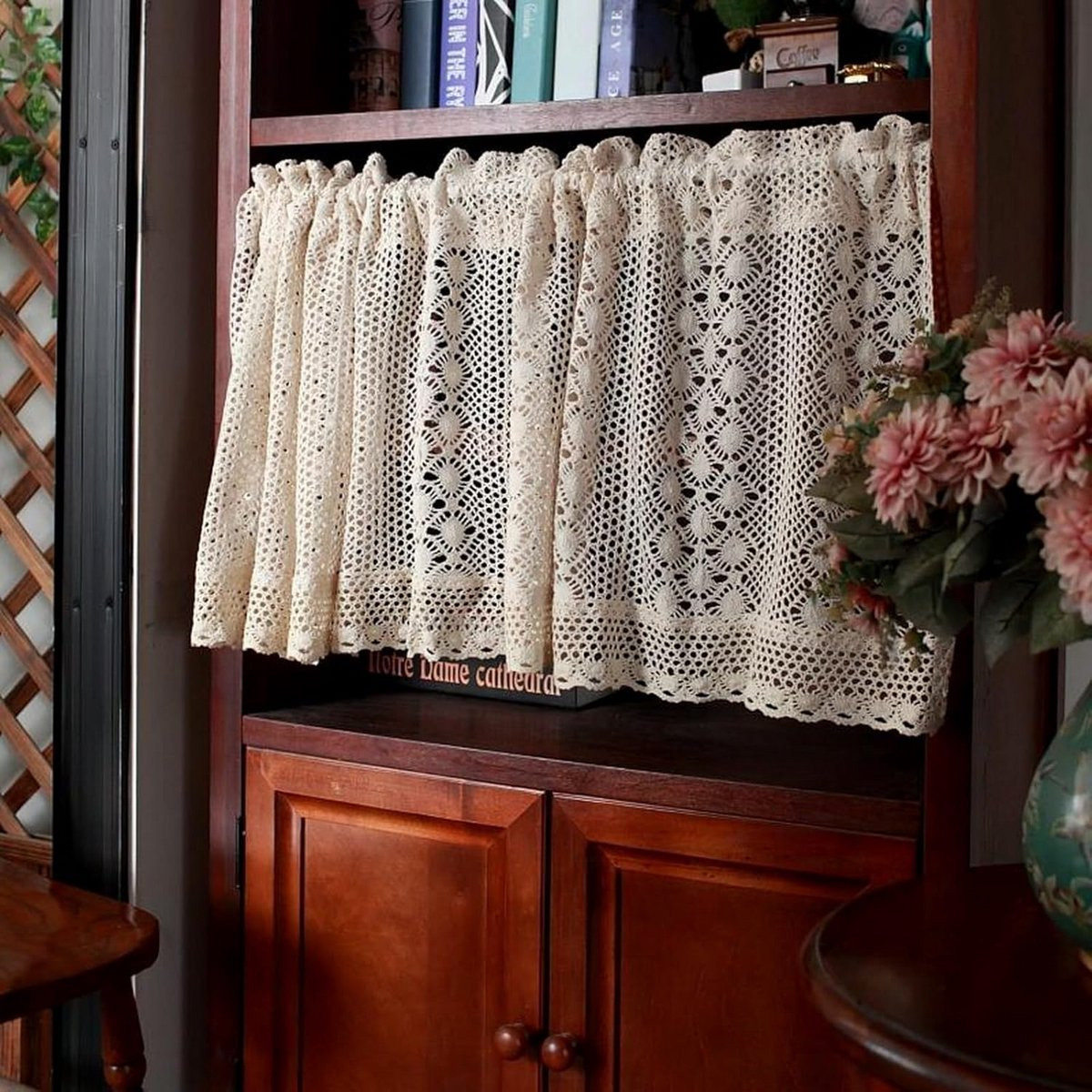 Bohemian Boho Korte Gordijnen Beige Katoen Semi-transparante Vitrage voor Keuken of Slaapkamer