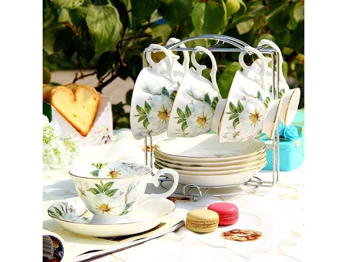 Ensemble de 6 tasses à café et soucoupes européennes, porcelaine britannique, service à thé aux fleurs de l'après-midi, service à thé en porcelaine domestique