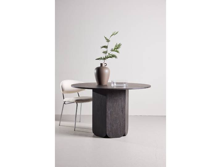 Esstisch VENTURE HOME Tekla, runder Esstisch, gerippter Säulenfuß, Ø 120 cm , schwarz, schwarz, schwarz, B:120cm H:75cm T:120cm, Tische, Esstisch, Esszimmertisch, MDF, Papierlaminat, zentraler Mittelfuß, geräumig