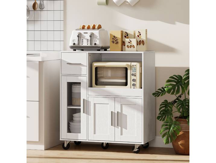 HOMCOM Armoire de Cuisine Mobile avec Étagères et Tiroirs Blanc