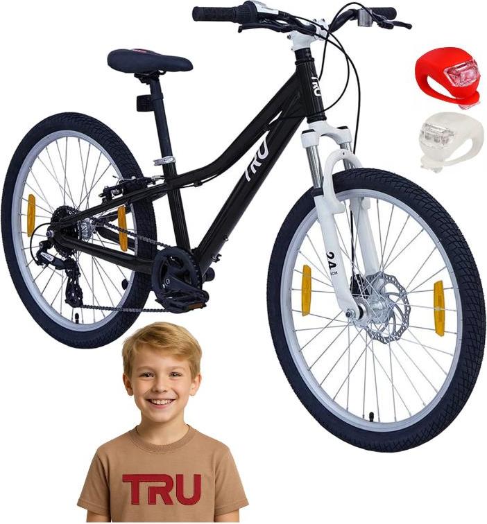 Kinderfahrrad - 24 Zoll - Schwarz - für 7-11 Jahre - Mountainbike Aluminium - mit 8 Gang Schaltung - Jugendfahrrad MTB - Sehr Leicht