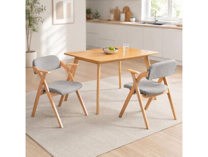 Chaise pliante avec accoudoirs HOMEFUN – lot de 2 – assise rembourrée – gris