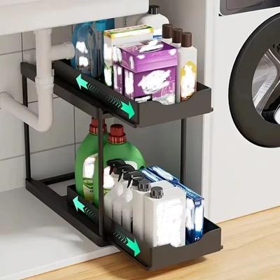 Inspired Finds 1 Tier Under Sink Organizer Sliding Cabinet Organizer Pull Out Storage Rack With Hooks And Hanging Cup 1 Tier Under Sink Organizer Sliding Cabinet Organizer Pull Out Storage Rack With Hooks And Hanging Cup