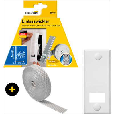 Einlass-Gurtwickler SCHELLENBERG "Unterputz, inkl. Abdeckplatte weiß und Rollladengurt in grau oder weiß", grau, 1 Stk., Gurtwickler, 10,5 cm Lochabstand für das Rollladensystem Maxi