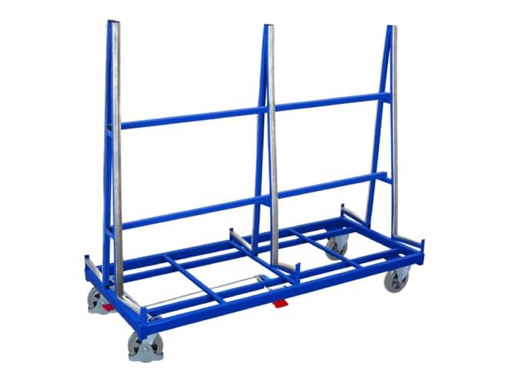 Plattenwagen zweiseitig RAL5010 Enzianblau Rohrbügel Plattenkarre Plattenregal