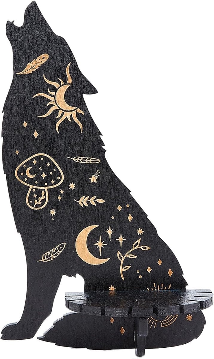 Wolf Möbel Wandrek Wolf - Kristallen Plank met Uniek Wolf Ontwerp - Zwart - 25 x 15 cm