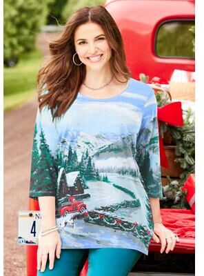 Plus Size Women's 3/4 SLEEVE SEASONAL TEE by Catherines in Snow Cabin (Size 3X)