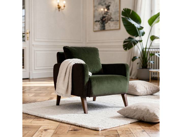 Fauteuil en frêne et velours vert Léon