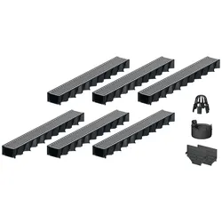 6x1m ACO Self® Hexaline 2.0 Entwässerungsrinne Stegrost Stahl verzinkt Ablauf vertikal