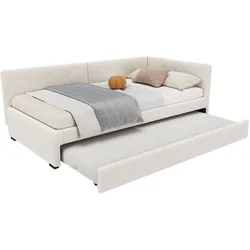 STILVORA Daybett 90x200 Ausziehbett mit Rollbett Schlafsofa Samt MDF komfortabel modern platzsparend multifunktional Beige