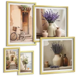 BILDER SET 5er Set - 50x50 cm & 20x30 cm & 40x60 cm Goldrahmen - Friedliche Zen-Blumen-Buddha-Komposition