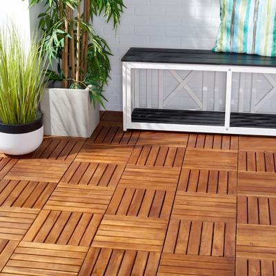"SAFAVIEH Outdoor Osaka 11.81-Inch Wood Flooring Tile, Natural - 12"" W x 12"" D x 1"" H"