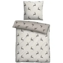 biberna® Wendebettwäsche springende Hirsche Baumwoll Flanell Einzelbett