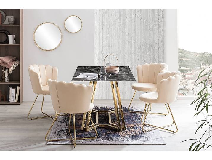 Esstisch Linden 160 x 76 x 90cm Schwarz/Marmor Schwarz Dekor/Gold