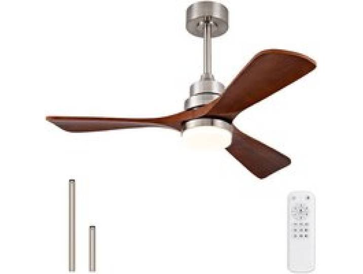 VLIVRA Ventilateur de plafond lumineux avec télécommande 6 vitesses moteur réversible en métal et bois nickel Ø 106 7 cm