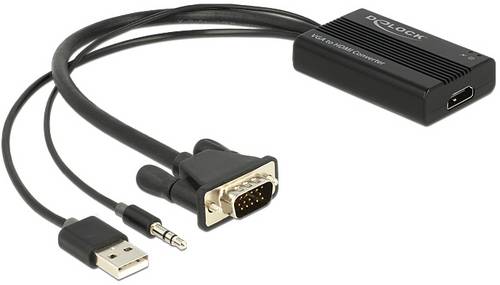 Delock 62597 HDMI / VGA / USB / Klinke Adapter [1x HDMI-Buchse - 1x D-SUB-Stecker 15pol., USB-A Stecker, Klinkenstecker 3.5 mm]