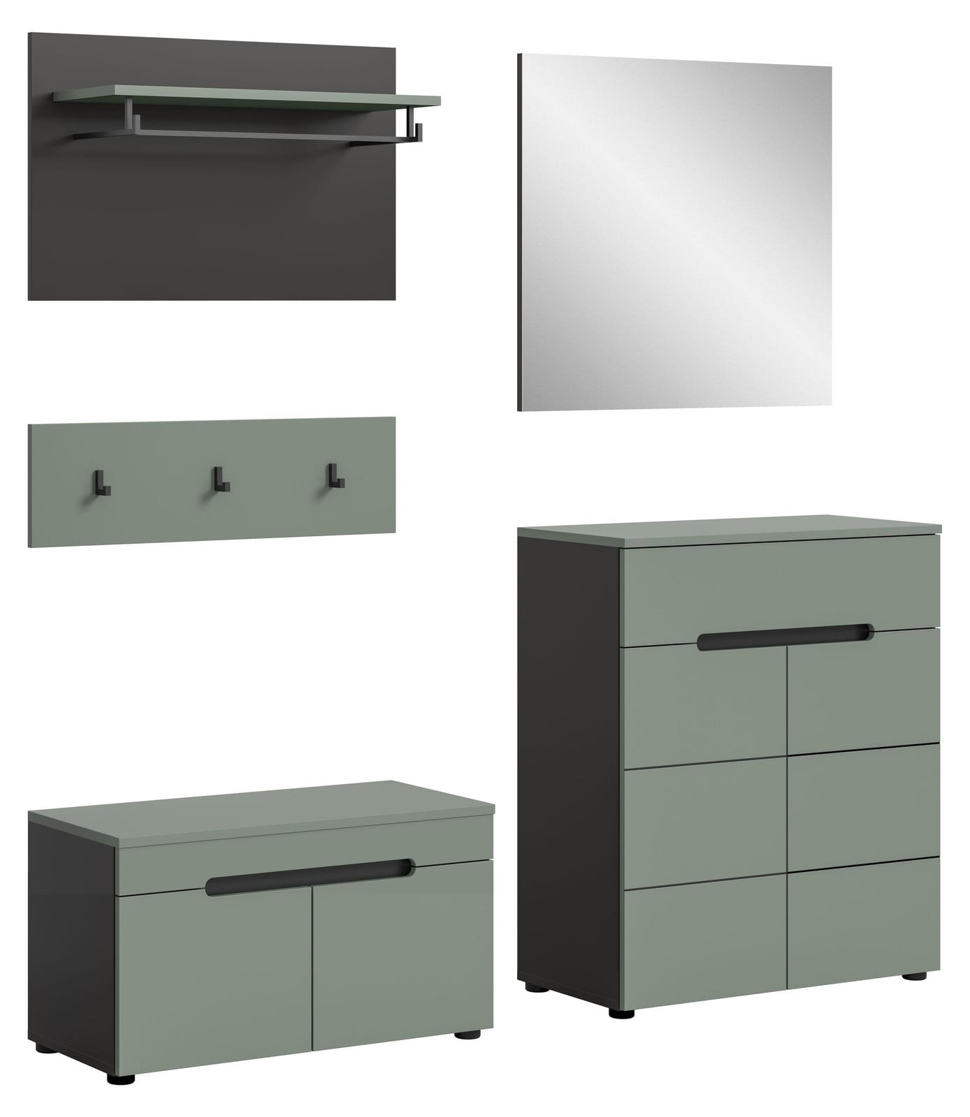 Canu garderobe opstelling C15 stofgroen en donkergrijs