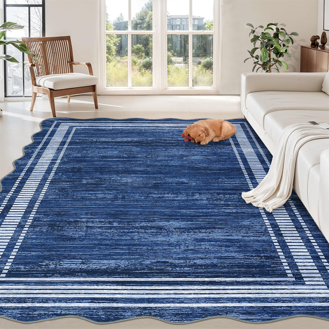 Brayden Studio Striped Machine Printed Area Rug Navy Rectangle 200 x 290 cm