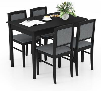 Costway 5-Piece Dining Set for 4 with Rubber Wood Legs for Small Dining Room-Gray
