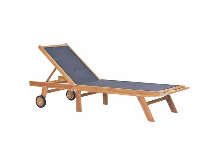 Chaise longue pliable-Bain de soleil avec roulettes Teck massif et textilène