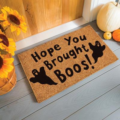 Evergreen "16 in. x 28 in. Coir Halloween Greeting ""I Hope You Brought Boos!"" Door Mat"
