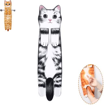Inspire Picks Funny Cat Hand Towel Cute Hanging Kitchen And Bathroom Towel For Cat Lovers black white Cat