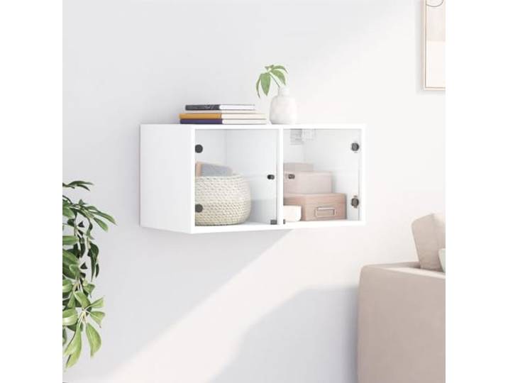 KTHLBRH Wandschrank mit Türen aus weißem Glas 68,5 x 37 x 35 cm Mehrschichtiges Holz, maximale Belastung 80 kg, Wandmontage, vielseitiges Design