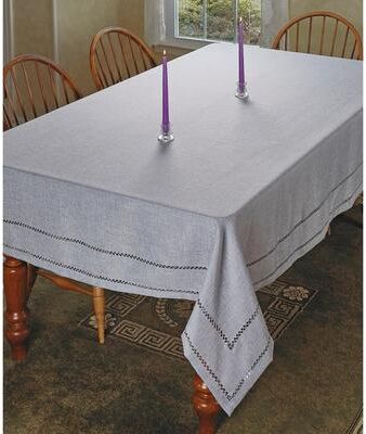 Violet Linen Hem Stitch Border Vintage Pattern Tablecloth