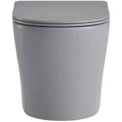 sanicomfort Hänge WC Set Nakia – Spülrandloses, Hygienisches Wand-WC Tiefspüler aus Hochwertiger Sanitärkeramik in Hell Grau, Kompakt, Modern inkl. Soft-Close WC-Sitz