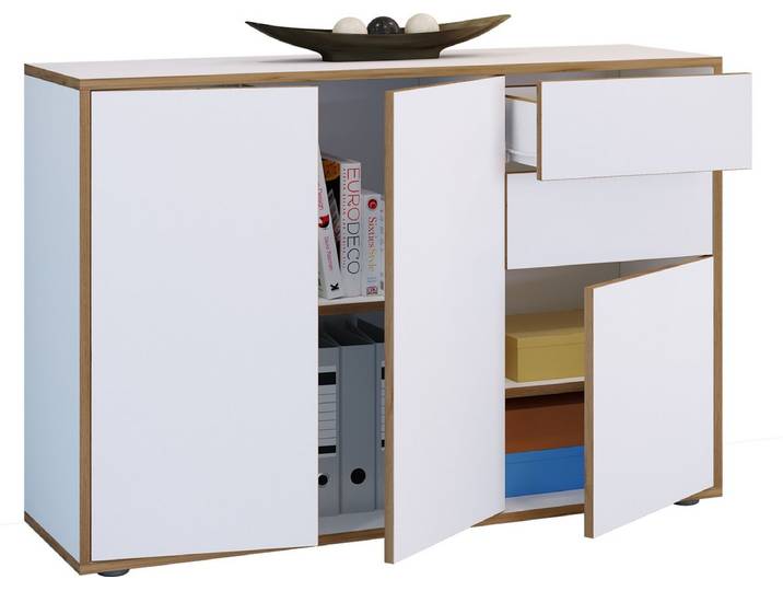 Houten ladekast dressoir highboard dressoirkast kantoormeubilair Salia breedte 110 cm lade draaideuren
