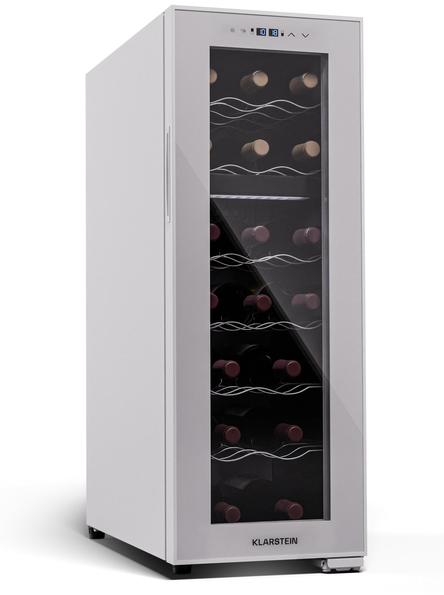 Klarstein Freistehender Weinkühlschrank 2 Zonen, Getränkekühlschrank Klein, Kleiner Weinschrank, Wein-Kühlschrank Klein mit Glastür, Indoor/Outdoor Flaschenkühlschrank, Wine Fridge, 18 Flaschen