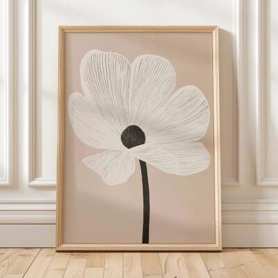 Inspire Essentials Beige Floral Line Wall Art Minimalist Botanical Canvas Decor 2 50x75cm No Frame