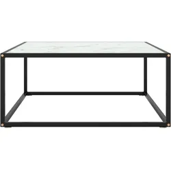 vidaXL Couchtisch Schwarz mit Weißem Glas in Marmor-Optik 80x80x35 cm